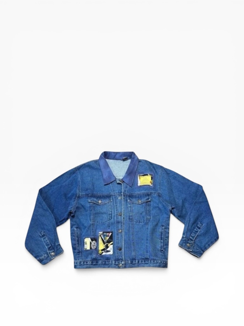 Retro PTNY Denim Jacket Women’s XL Patchwork Martini Cocktail Festive Novelty